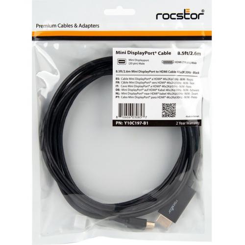 Rocstor Y10C197 B1 Premium Mini DisplayPort To HDMI Cable   10 Ft. (3m)   4K/2K   For MacBook, MacBook Pro, MacBook Air, Mac Mini, Ultrabook, Projector, Desktop Computer, Black Alternate-Image2/500