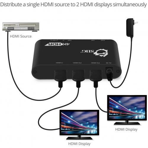 SIIG 1x2 HDMI 2.0 Splitter / Distribution Amplifier With Auto Video Scaling   4K 60Hz HDR Alternate-Image2/500