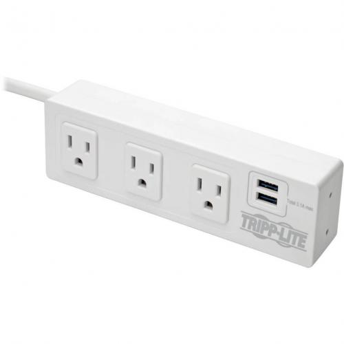 Tripp Lite By Eaton 3 Outlet Surge Protector With 2 USB Ports, 10 Ft. (3.05 M) Cord   510 Joules, Desk Clamp, White Housing Alternate-Image2/500