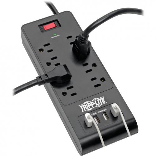 Tripp Lite By Eaton 8 Outlet Surge Protector With 4 USB Ports (4.2A Shared)   6 Ft. (1.83 M) Cord, 1800 Joules, Black Alternate-Image2/500