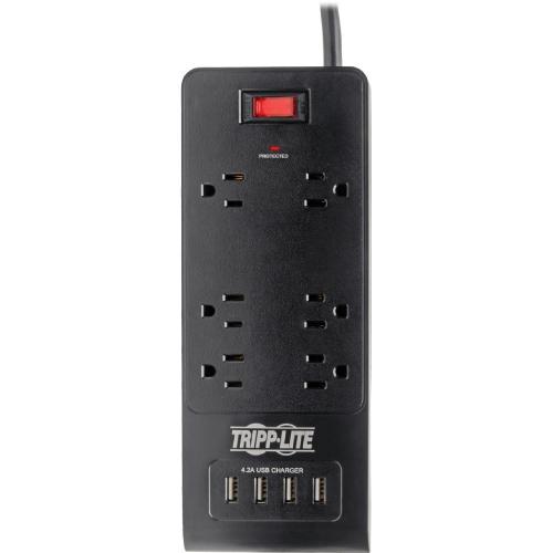 Tripp Lite By Eaton 6 Outlet Surge Protector With 4 USB Ports (4.2A Shared)   6 Ft. (1.83 M) Cord, 900 Joules, Black Alternate-Image2/500