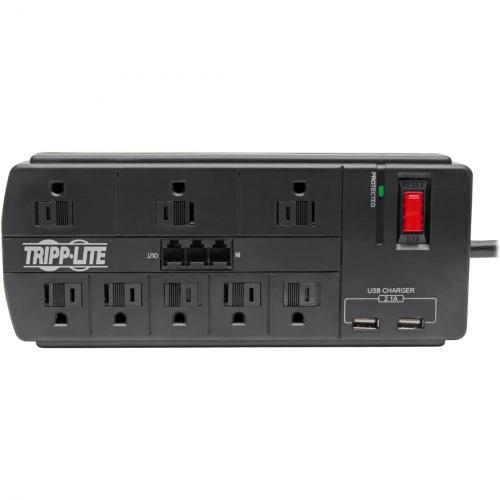 Eaton Tripp Lite Series 8 Outlet Surge Protector With 2 USB Ports (2.1A Shared)   8 Ft. (2.43 M) Cord, 1200 Joules, Tel/Modem, Black Alternate-Image2/500