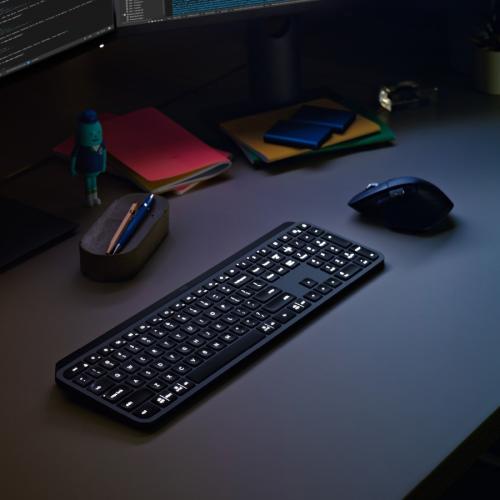 Logitech MX Keys Advanced Wireless Illuminated Keyboard, Tactile Responsive Typing, Backlighting, Bluetooth, USB C, Apple MacOS, Microsoft Windows, Linux, IOS, Android, Metal Build (Black) Alternate-Image2/500