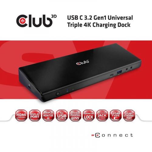 Club 3D USB C 3.2 Gen1 Universal Triple 4K Charging Dock Alternate-Image2/500