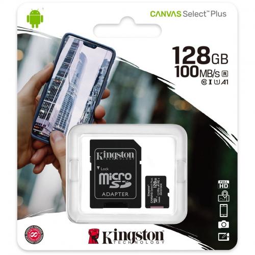 Kingston 128GB Canvas Select Plus MicroSDXC Card | Up To 100MB/s | A1 Class 10 UHS I | With Adapter | SDCS2/128GB Alternate-Image2/500