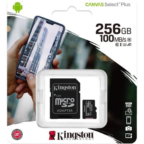 Kingston 256GB Canvas Select Plus MicroSDXC Card | Up To 100MB/s | A1 Class 10 UHS I | With Adapter | SDCS2/256GB Alternate-Image2/500