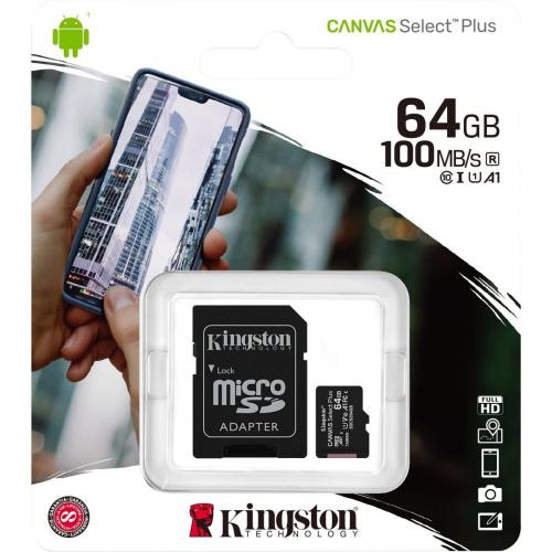 Kingston 64GB Canvas Select Plus MicroSDXC Card | Up To 100MB/s | A1 Class 10 UHS I | With Adapter | SDCS2/64GB Alternate-Image2/500