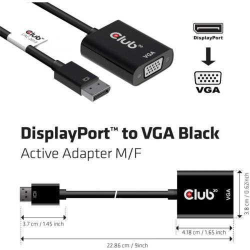 Club 3D DisplayPort To VGA Black Active Adapter M/F Alternate-Image2/500