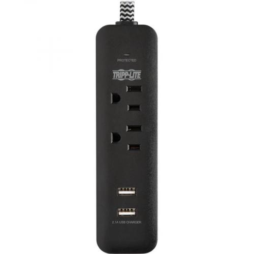 Tripp Lite By Eaton 2 Outlet Surge Protector With 2 USB Ports (2.1A Shared)   6 Ft. Cord, 5 15P Plug, 450 Joules, Black Alternate-Image2/500