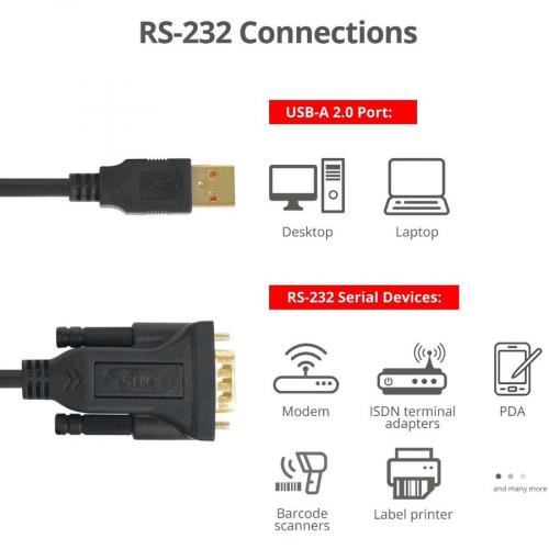 SIIG USB To RS 232 Serial Adapter Cable   FTDI FT232 Alternate-Image2/500