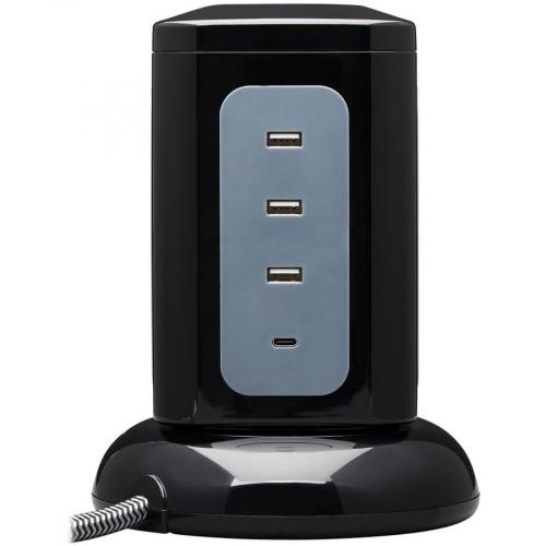 Tripp Lite By Eaton 6 Outlet Surge Protector Tower, 3x USB A, 1x USB C, 8 Ft. Cord, 5 15P Plug, 1800 Joules, Black Alternate-Image2/500
