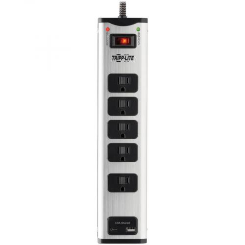 Tripp Lite By Eaton 5 Outlet Surge Protector With 1 USB A And 1 USB C (3.9A Shared)   6 Ft. Cord, 2100 Joules, Metal Housing Alternate-Image2/500
