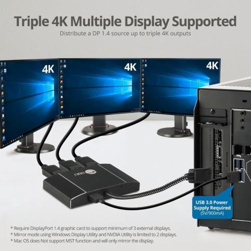 SIIG 8K 1x3 DisplayPort 1.4 To DisplayPort MST Hub Splitter Alternate-Image2/500
