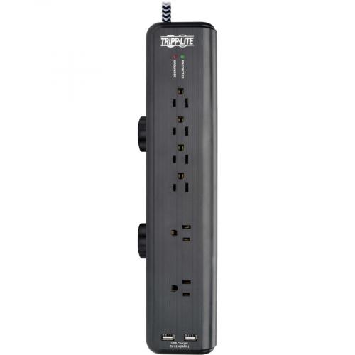Tripp Lite By Eaton Safe IT 6 Outlet Surge Protector, 2 USB Charging Ports, 8 Ft. Cord, 5 15P Plug, 2100 Joules, Antimicrobial Protection, Black Alternate-Image2/500