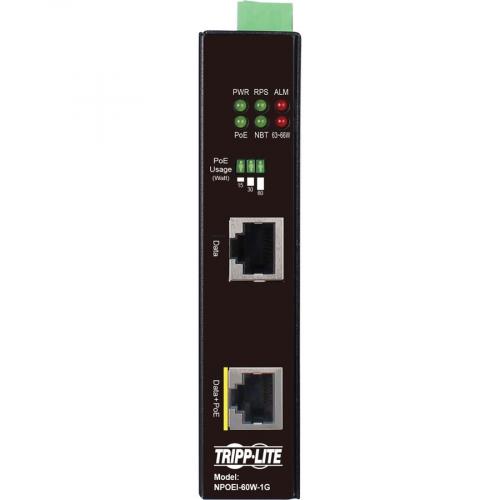 Tripp Lite By Eaton Industrial Gigabit Ethernet PoE Injector 60W PoE++ 802.3bt Midspan  40&acirc;"? To +75&acirc;"? IP30 Housing Dual 24 57VDC DIN Rail 1 Port Alternate-Image2/500