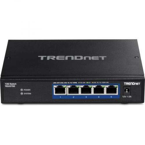 TRENDnet 5 Port 10G Switch, 5 X 10G RJ 45 Ports, 100Gbps Switching Capacity, Supports 2.5G And 5G BASE T Connections, Lifetime Protection, Black, TEG S750 Alternate-Image2/500