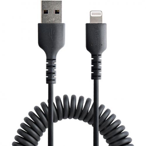 StarTech.com 1m (3ft) USB To Lightning Cable, MFi Certified, Coiled IPhone Charger Cable, Black, Durable TPE Jacket Aramid Fiber Alternate-Image2/500