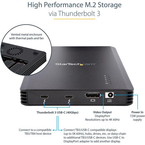 StarTech.com 4 Bay Thunderbolt 3 NVMe Enclosure, For M.2 NVMe SSD Drives, 1x DisplayPort Video And 2x TB3 Downstream Ports, 40Gbps Alternate-Image2/500