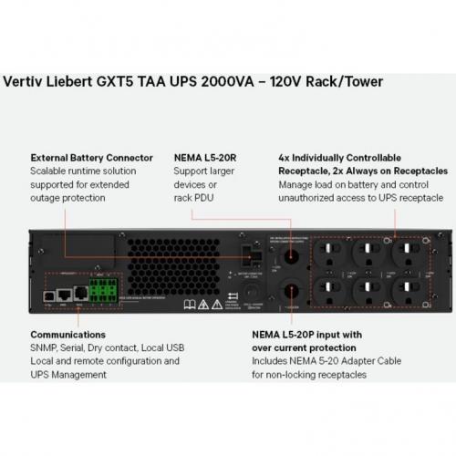 Vertiv Liebert GXT5 TAA UPS   2000VA/1800W 120V Online 2U Rack/Tower UPS Alternate-Image2/500
