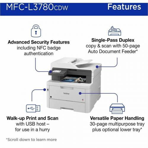 Brother MFC L3780CDW Wireless Digital Color All In One Printer With Laser Quality Output, Copy, Scan, And Fax, Single Pass Duplex Copy And Scan, Duplex And Mobile Printing, Gigabit Ethernet Alternate-Image2/500