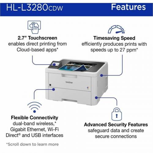 Brother HL L3280CDW Wireless Compact Digital Color Printer With Laser Quality Output, Duplex And Mobile Printing & Ethernet Alternate-Image2/500