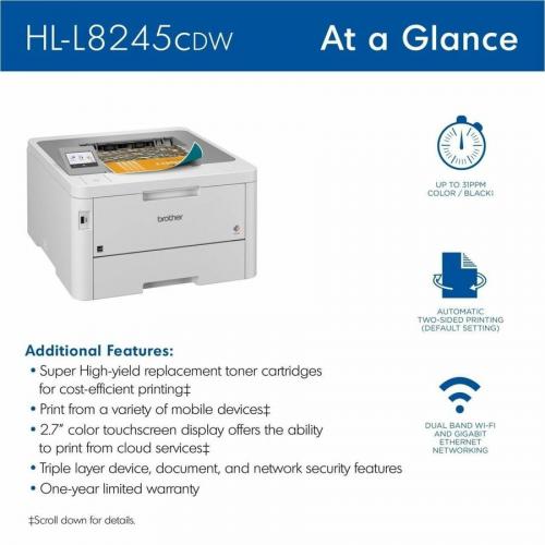 Brother Workhorse HL L8245CDW Digital Color Printer With Duplex Printing And Wireless Networking Alternate-Image2/500
