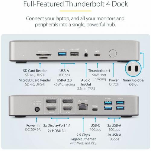 StarTech.com Thunderbolt 4 Multi Display Docking Station, Quad/Triple/Dual Monitor Dock, 2x HDMI/2x DP, 7x USB Hub, 2.5Gb Ethernet, 98W PD Alternate-Image2/500