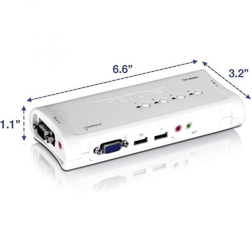 TRENDnet 4 Port USB KVM Switch And Cable Kit With Audio, Manage 4 Computers, USB Switch, Windows, Linux, Auto Scan, Plug And Play, Hot Pluggable, 2048 X 1536 VGA Resolution, White, TK 409K Alternate-Image3/500