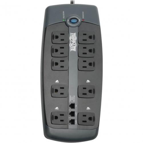 Tripp Lite By Eaton Protect It! 10 Outlet Surge Protector 8 Ft. (2.43 M) Cord With Right Angle Plug 2395 Joules Tel/DSL Protection Black Housing Alternate-Image3/500