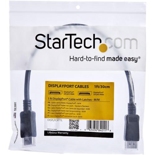 StarTech.com 1ft (30cm) DisplayPort 1.2 Cable, 4K X 2K UHD VESA Certified DisplayPort Cable, Short DP Cable/Cord For Monitor, W/ Latches Alternate-Image3/500
