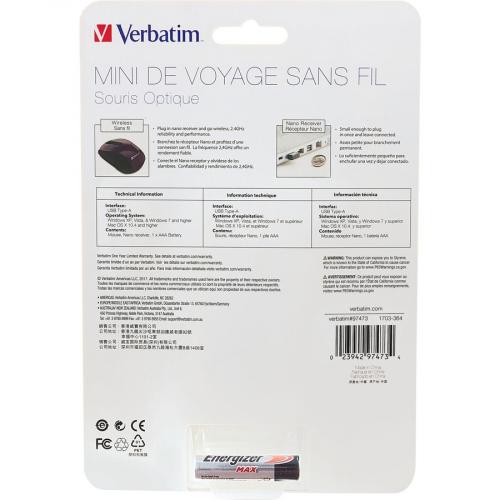 Verbatim Wireless Mini Travel Optical Mouse   Purple Alternate-Image3/500