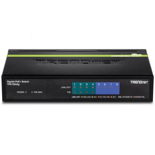 TRENDnet 8 Port Gigabit GREENnet PoE+ Switch, 4 X Gigabit PoE PoE+ Ports, 4 X Gigabit Ports, 61W Power Budget, 16 Gbps Switch Capacity, Ethernet Unmanaged Switch, Lifetime Protection, Black, TPE TG44G Alternate-Image3/500
