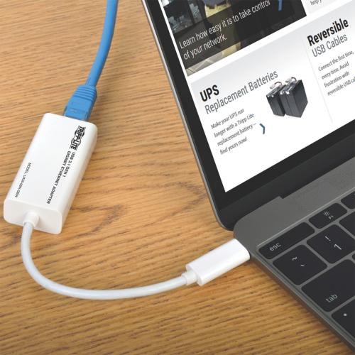 Tripp Lite By Eaton USB C To Gigabit Network Adapter, Thunderbolt 3 Compatibility   White Alternate-Image3/500