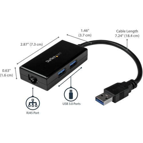 StarTech.com USB 3.0 To Gigabit Network Adapter With Built In 2 Port USB Hub   Native Driver Support (Windows, Mac And Chrome OS) Alternate-Image3/500