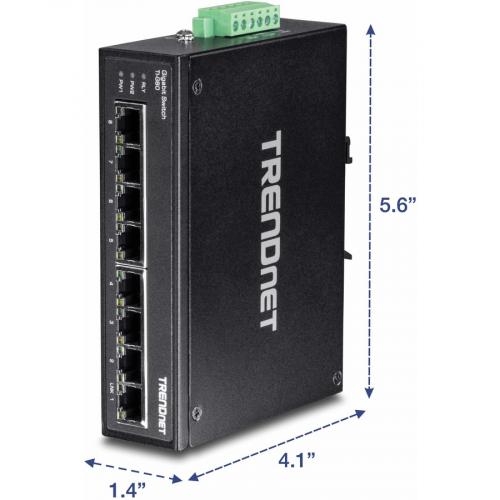 TRENDnet 8 Port Hardened Industrial Gigabit DIN Rail Switch, 16 Gbps Switching Capacity, IP30 Rated Metal Housing ( 40 To 167 ?F), DIN Rail & Wall Mounts Included, Lifetime Protection, Black, TI G80 Alternate-Image3/500