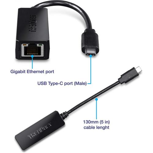 TRENDnet USB Type C To Gigabit Ethernet LAN Wired Network Adapter For Windows & Mac; Compatible With Windows 10; And Mac OS X 10.6 And Above; Energy Saving; 5 Inch Length; TUC ETG Alternate-Image3/500