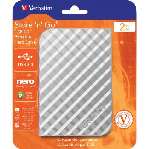 Verbatim 2TB Store 'n' Go Portable Hard Drive, USB 3.0   Diamond Silver Alternate-Image3/500