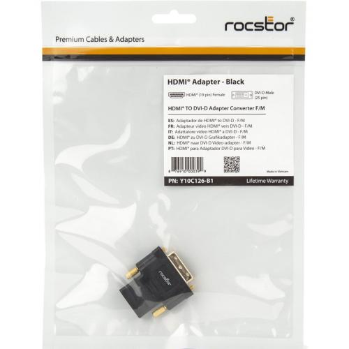 Rocstor Premium HDMI To DVI D Video Cable Adapter   F/M   1 X HDMI Female Digital Audio/Video   1 X DVI D Male Digital Video F/M   Black Alternate-Image3/500
