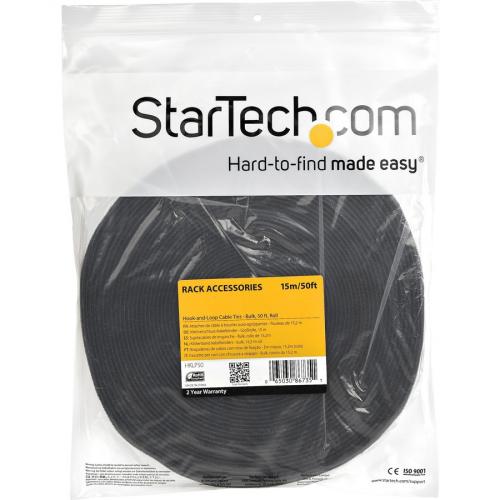 StarTech.com Hook And Loop Cable Management Tie   50 Ft. Bulk Roll   Black   Cut To Size Cable Wrap / Straps Alternate-Image3/500