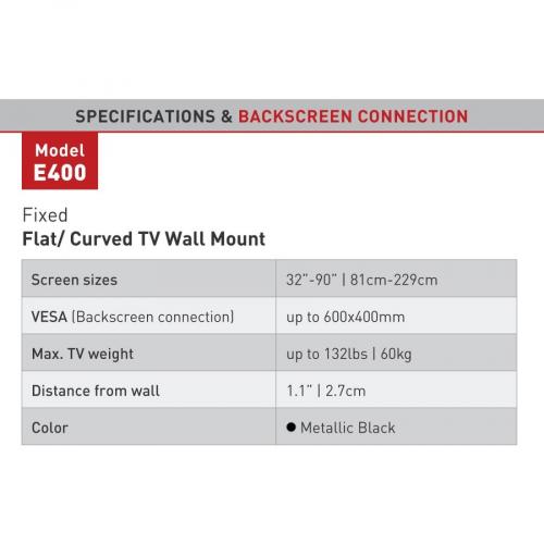 Barkan E400+ Wall Mount For TV   Black Alternate-Image3/500