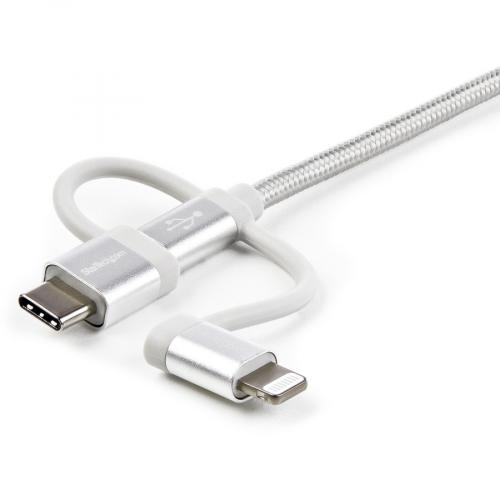 StarTech.com 1m USB Multi Charging Cable   Braided   Apple MFi Certified   USB 2.0   Charge 1x Device At A Time   For USB C Or Lightning Devices Attach The Corresponding Connector Of The Cable To The Micro USB Connector And Plug Into Your Device  ... Alternate-Image3/500
