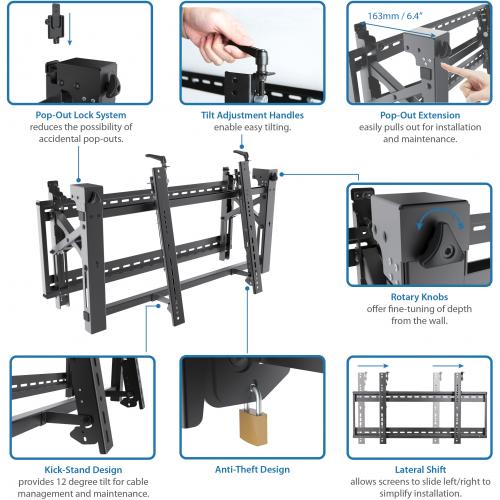 StarTech.com Video Wall Mount   For 45" To 70" Displays   Pop Out Design   Micro Adjustment   Steel   VESA Wall Mount   TV Video Wall System Alternate-Image3/500