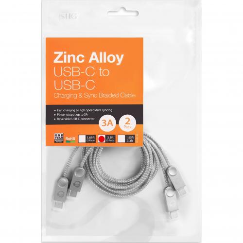 SIIG Zinc Alloy USB C To USB C Charging & Sync Braided Cable   3.3ft, 2 Pack Alternate-Image3/500