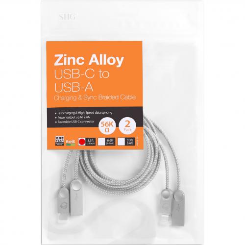 SIIG Zinc Alloy USB C To USB A Charging & Sync Braided Cable   3.3ft, 2 Pack Alternate-Image3/500