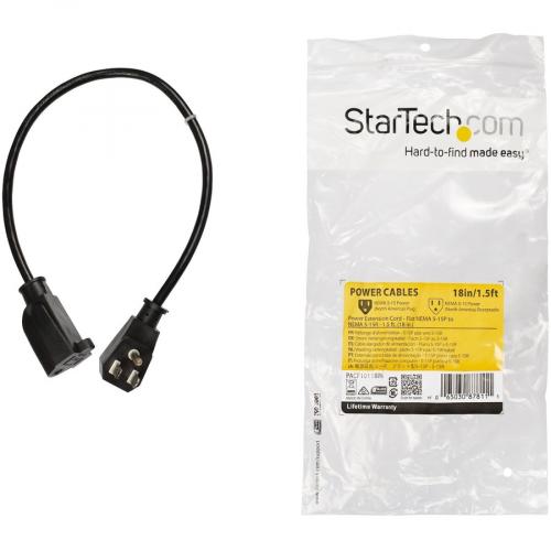 StarTech.com 1.5ft (0.45m) Power Extension Cord, Flat NEMA 5 15P To NEMA 5 15R, 10A 125V, 18AWG, Black, Flat Outlet Extension Cable Alternate-Image3/500