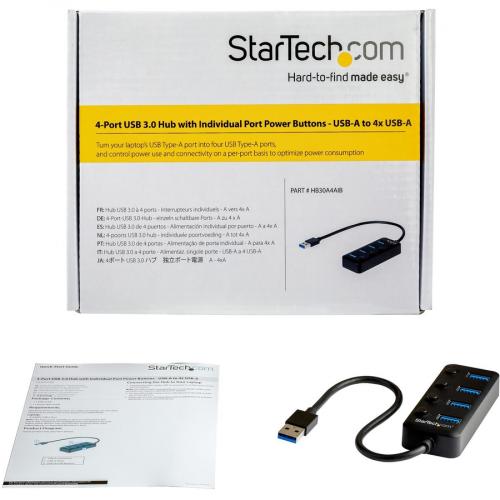 StarTech.com 4 Port USB 3.0 Hub   USB Type A To 4x USB A With Individual On/Off Port Switches   SuperSpeed 5Gbps USB 3.2 Gen 1   Bus Power Alternate-Image3/500
