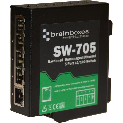 Brainboxes Industrial Hardened Ethernet 5 Port Switch DIN Rail Mountable Alternate-Image3/500