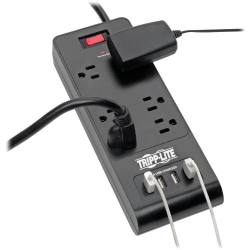 Tripp Lite By Eaton 6 Outlet Surge Protector With 4 USB Ports (4.2A Shared)   6 Ft. (1.83 M) Cord, 900 Joules, Black Alternate-Image3/500