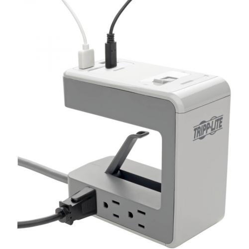 Eaton Tripp Lite Series 6 Outlet Surge Protector W/2 USB A (4.8A Shared) & 1 USB C (3A)   8 Ft. (2.43 M) Cord, 1080 Joules, Desk Clamp Alternate-Image3/500