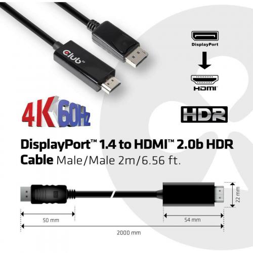 Club 3D DisplayPort 1.4 Cable To HDMI 2.0b Active Adapter Male/Male 2m/6.56 Ft Alternate-Image3/500